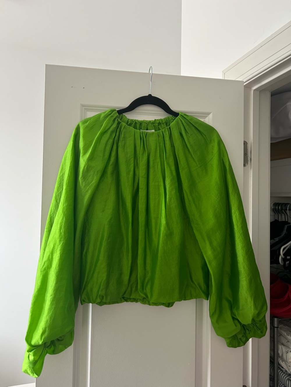 COS Bright Green Balloon Sleeve Blouse, US4